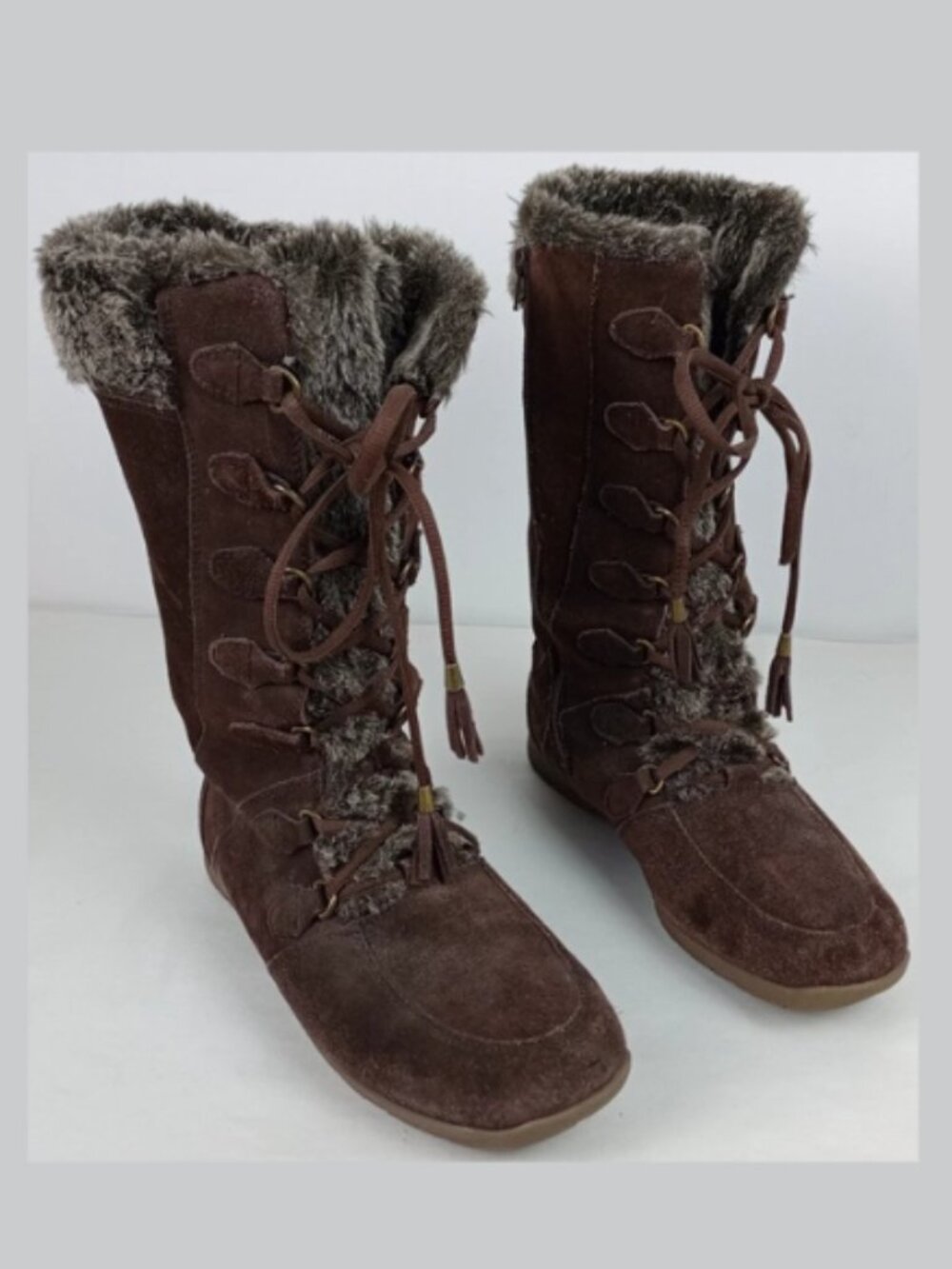 ZeroXposur Womens 10M Elaine Brown Suede Fur Lined Lace Up Winter Boots